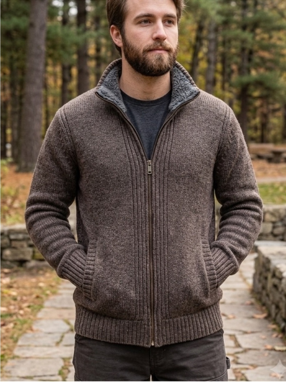 Emanuel Emanuel Ungaro Men's Fleece Lined Full Zip Knit Sweater Jacket Medium